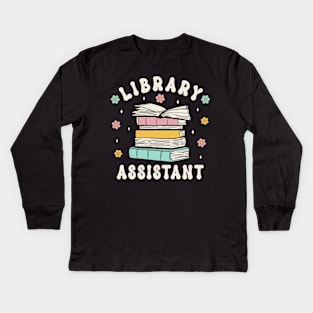 Library Assistant Retro Groovy Librarian Assistent Book Lover Kids Long Sleeve T-Shirt